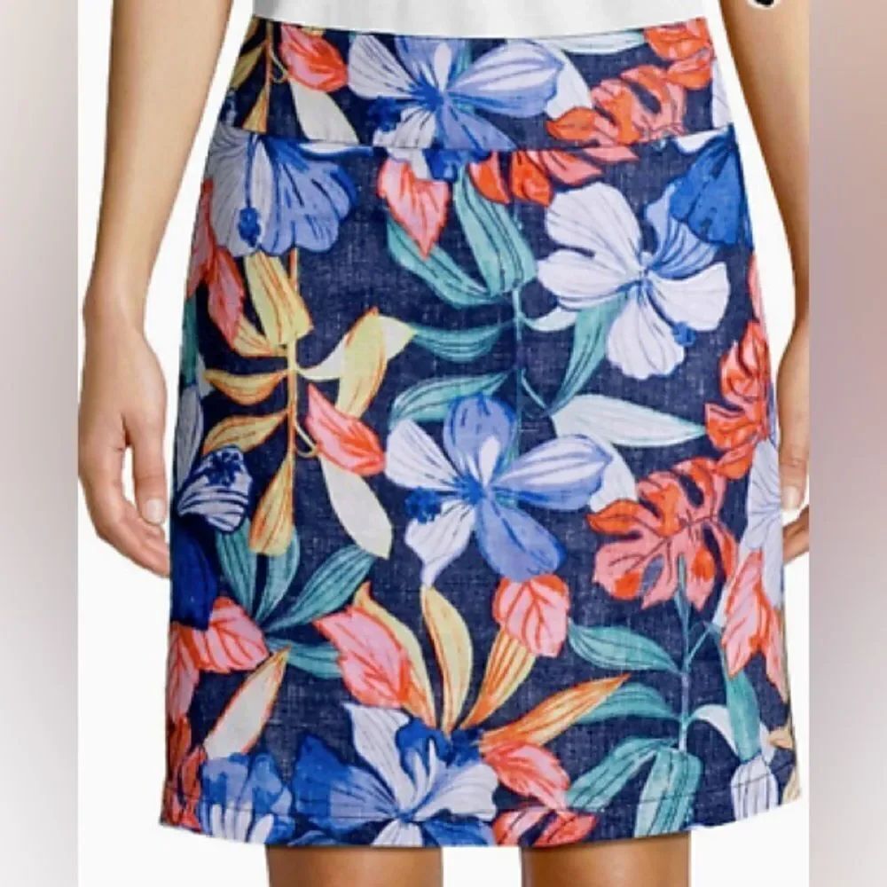 TOMMY BAHAMA Linen Tropical Mini Skirt with hidden back zipper sz 8 EUC
